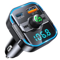 Glangeh 2024 Newest Bluetooth 5.3 Car Adapter【PD 36W+QC3.0 18W】, 2-in-1 Bluetooth FM Transmitter 【Dual Stronger Mics】& Fast Car Charger, Wireless Car Radio Adapter Hands-Free Car Kit, Siri Assistant