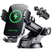 Glangeh Car Phone Holder Wireless Charger, Auto Clamping Wireless Car Charger, 15W Fast Wireless Charging Car Mount for Dash Windshield for iPhone 15 14 13 12 11 Pro Max, Galaxy S24+ and more