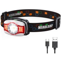 Glangeh Head Torch Rechargeable, Ultra Bright LED Headlamp with Red Warning Lights, 6 Lighting Modes, 45° Adjustable Running Head Torch, Lightweight Waterproof Headlight for Camping Running Fishing [Energy Class G]